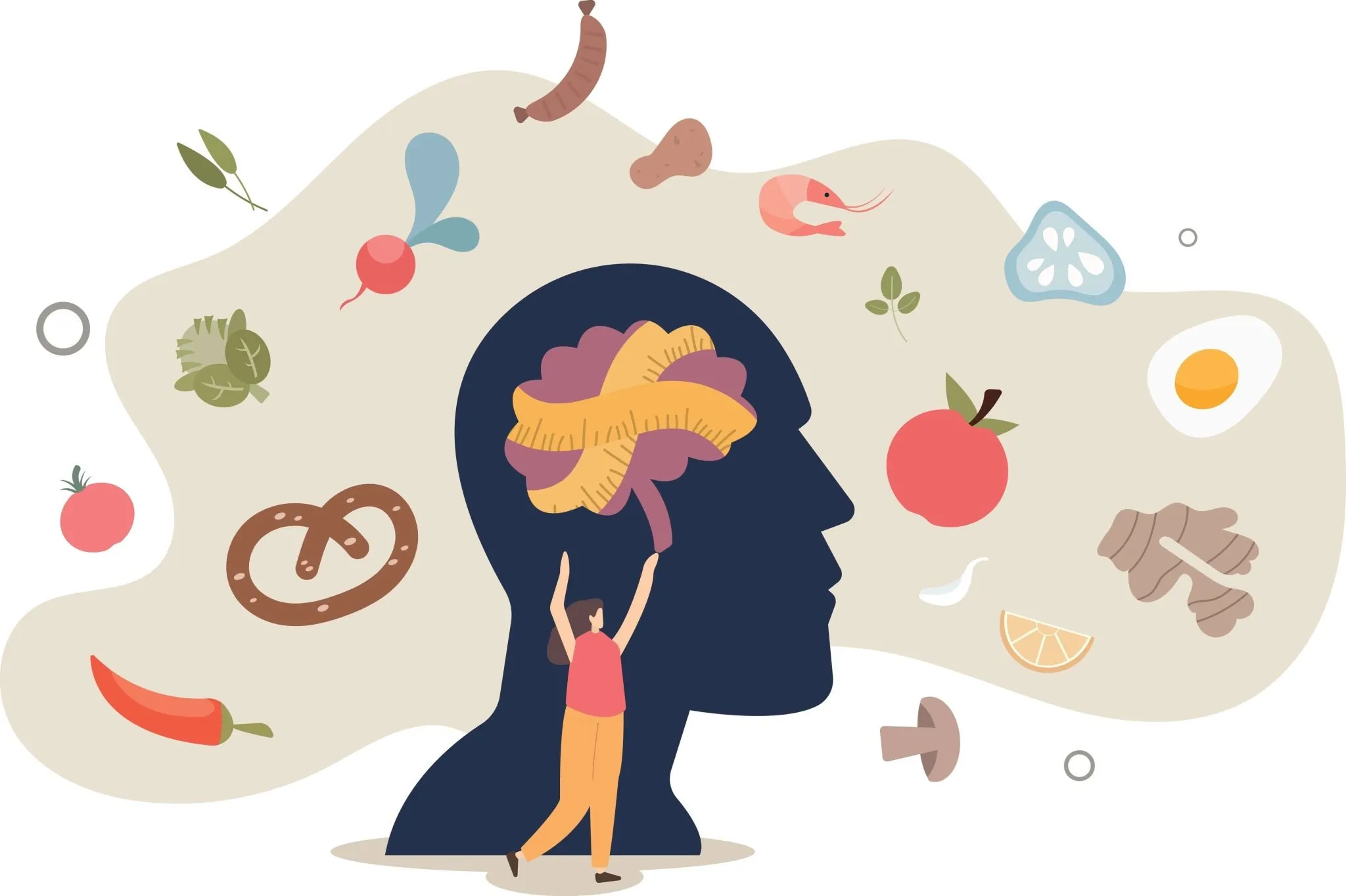 Illustration showing the relationship between food, body image, and mental well-being